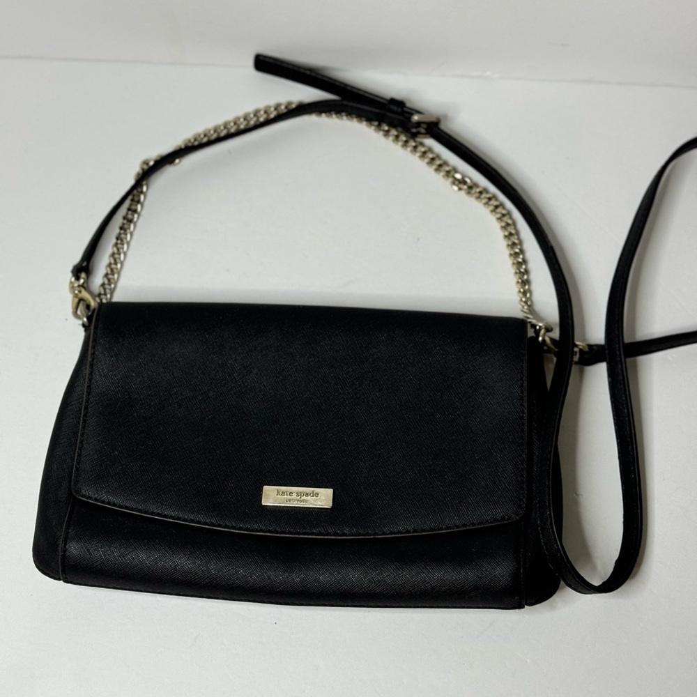 Kate Spade Black  Leather Crossbody Hand Bag Chain Handle & Adjustable Strap